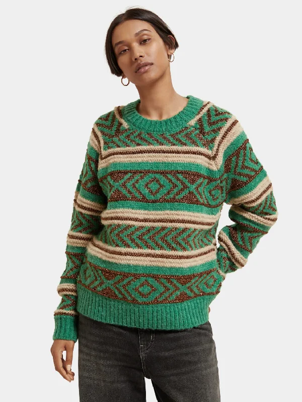 Metallic Fair Isle pullover Keyhole Neck Pullover