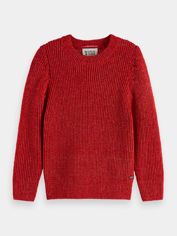 Puffed sleeved knit pullover Surplice Neck Pullover