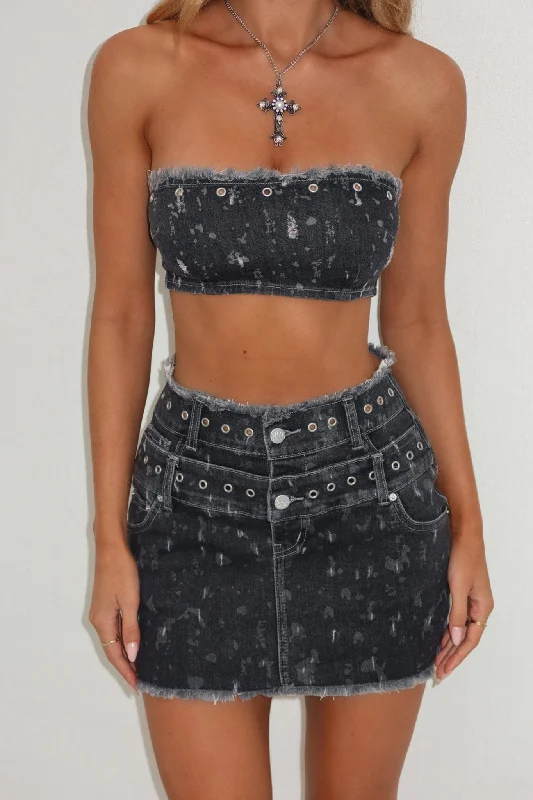 STARLYNN CROP TOP BLACK WASH Fleece Nylon Spandex