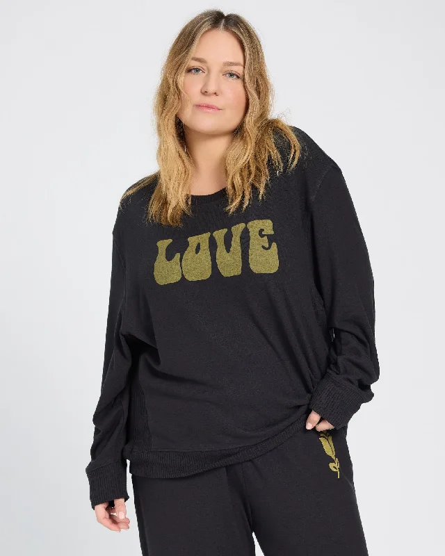Plus Size Hacci Graphic Crew "Love Language" Graphic Pullover Fine Merino Wool