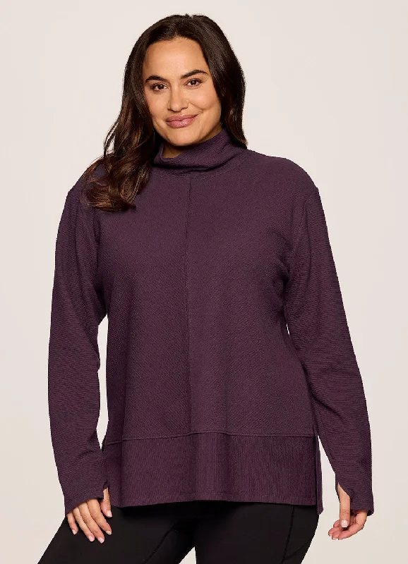 Plus Studio Jacquard Mock Neck Pullover Short Sleeve Top