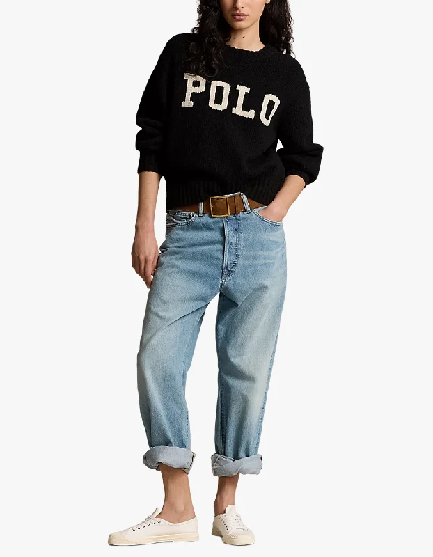 Polo Intrsia Long Sleeve Pullover - Polo Black/Cream Shirred Sleeve Feminine