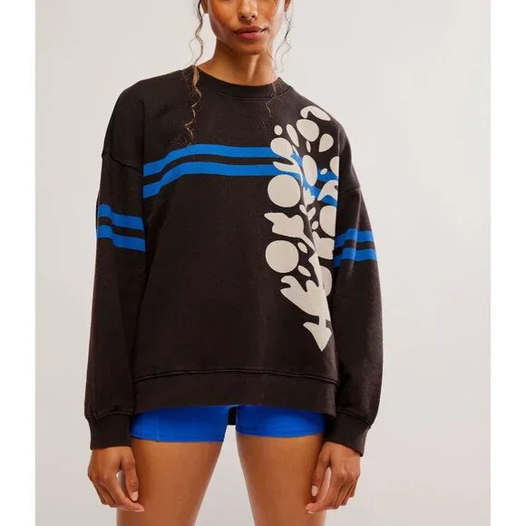 Free People All Star Buti Logo Pullover - BLACK/WHITE COMBO Ruffle Sleeve Feminine