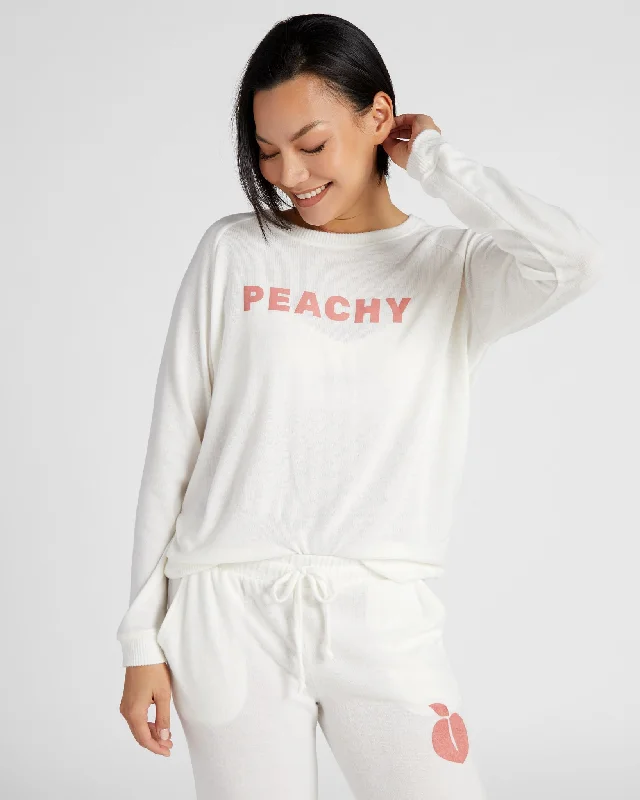 Dreamy Hacci "Peachy" Graphic Pullover Bishop Sleeve Elegant