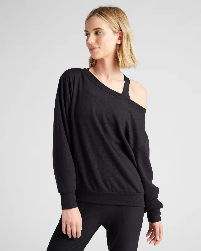 Triblend Fleece One Shoulder Pullover Boxy Neck Sweater
