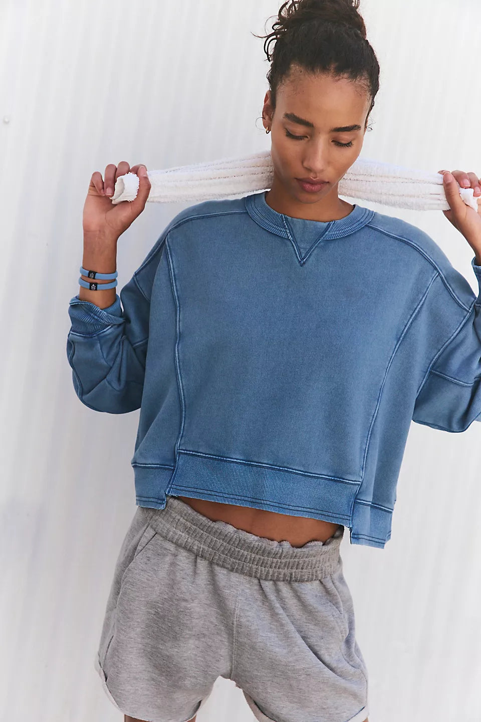 Free People Intercept Pullover - BLUE GREY Solo Sleeve Pullover