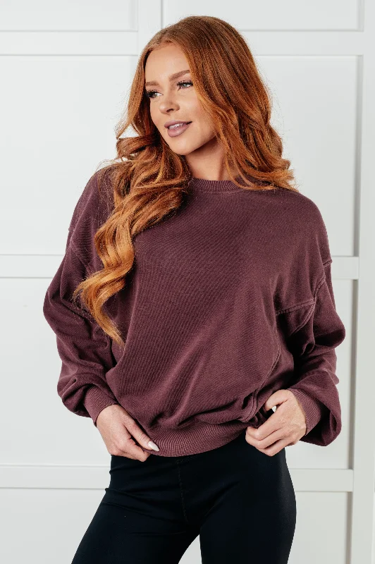 Hazel Blues® |  Beyond the Basics Pullover in Eggplant Shawl Collar Sweater