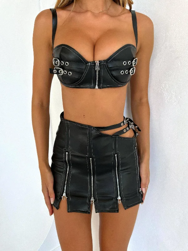 LIESEL CROP TOP BLACK Chenille Brocade Lace