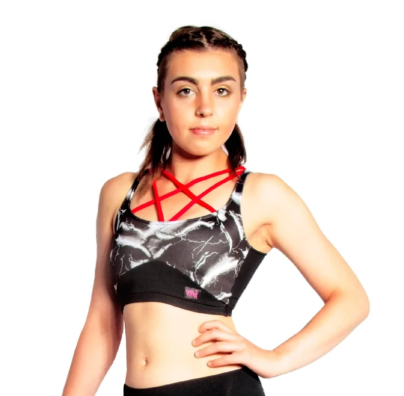 Elektra Crop Top - Black Lightning / Red Polka Dot Checkered Tartan