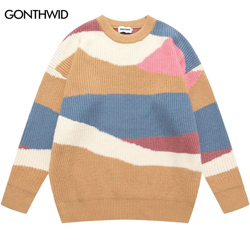 Vintage Sweaters Hip Hop Colorful Knitted Color Block Patchwork Pullover Sweater Autumn Harajuku Casual Loose Jumpers Sweater Boat Neck Sweater Vintage Sweaters Hip Hop Colorful Knitted Color Block Patchwork Pullover Sweater Autumn Harajuku Casual Loose Jumpers Sweater Boat Neck Sweater