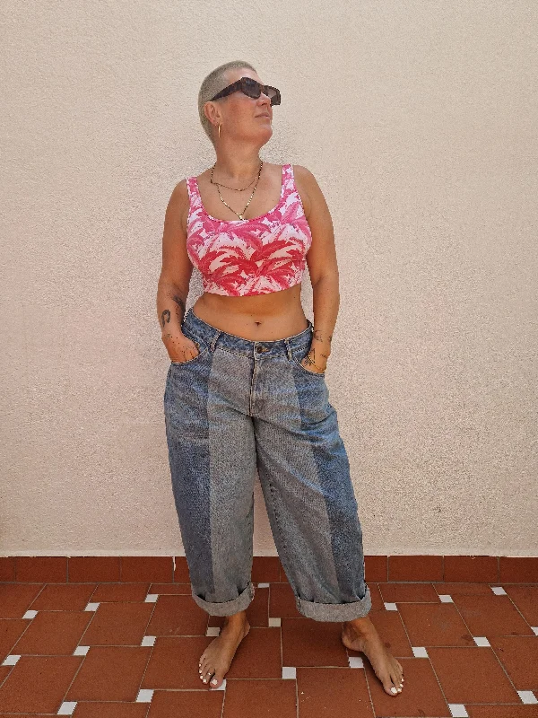 Api Crop Top in Pink Banana Leaf Chenille Blend Fleece Blend Nylon Blend