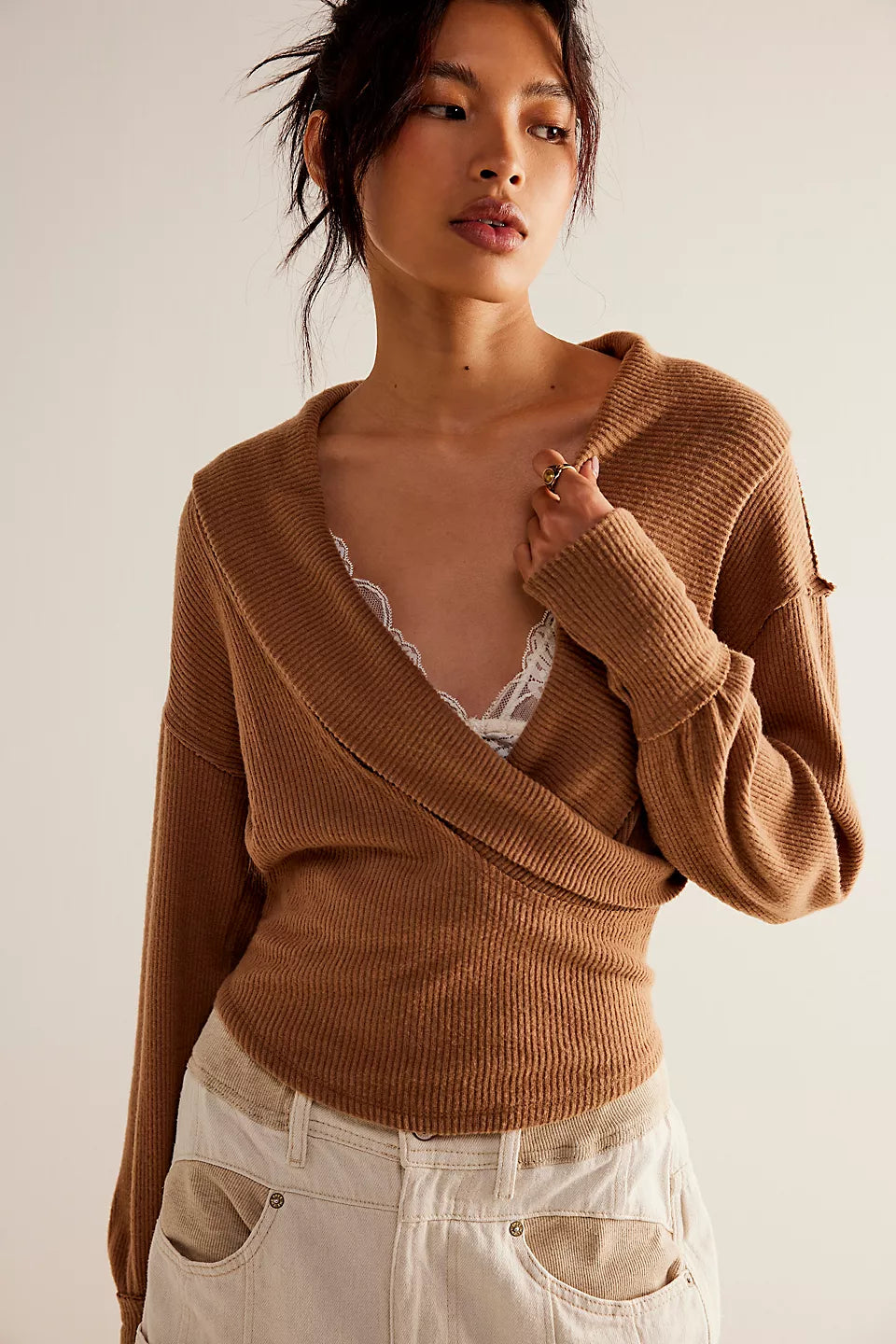 Free People We The Free Hold Me Close Pullover - Tobacco Brown Wrist Length Sleeve
