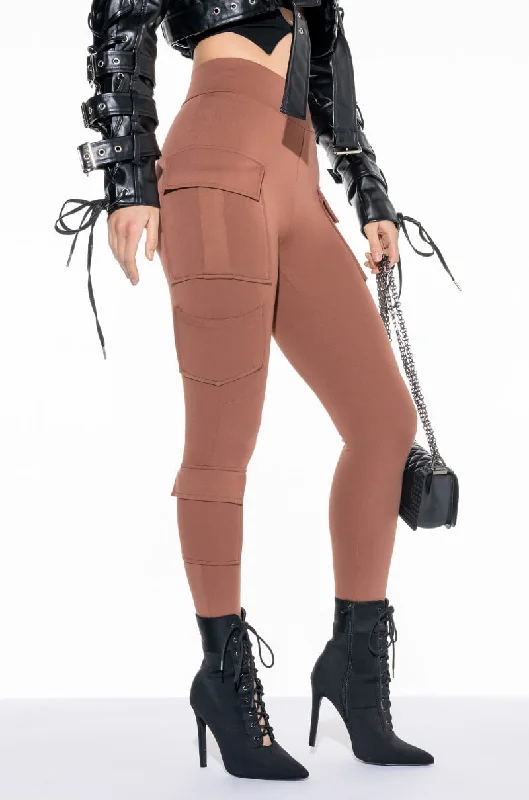 NO DAYS OFF CARGO LEGGING BOTTOMS Fashionable Embroidered Detail Leggings