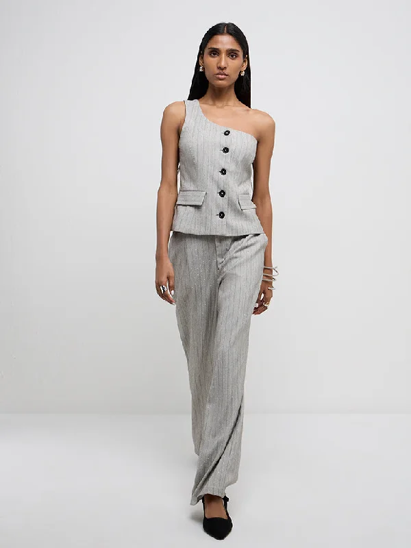 Wardrobe Grey Embellished High-Rise Trousers Trousers Cargo Utility