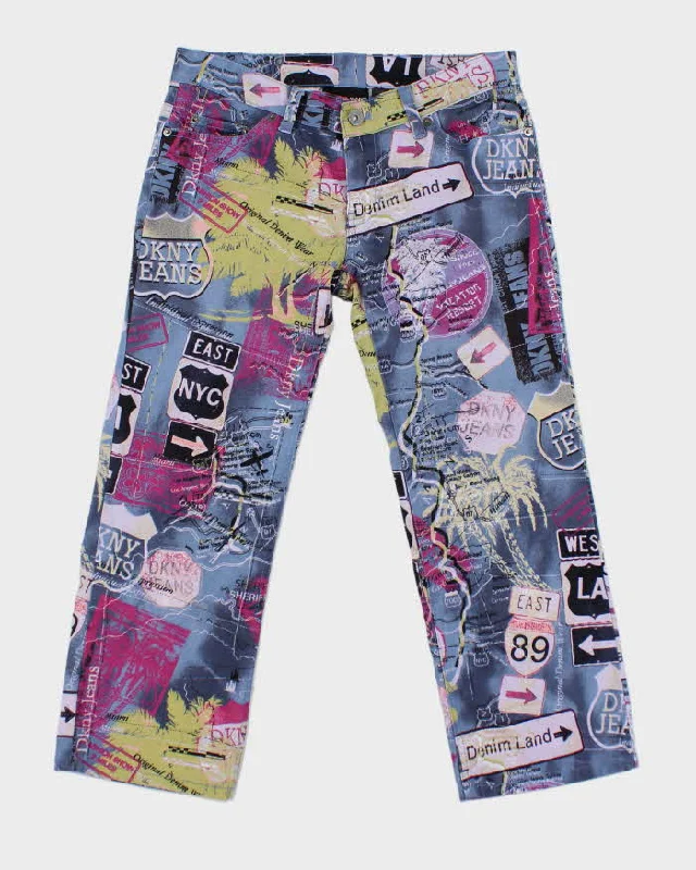 Vintage Y2k 00s DKNY Map Denim Land Capri Cropped Trousers - W30 Trousers Exclusive Limited Vintage Y2k 00s DKNY Map Denim Land Capri Cropped Trousers - W30 Trousers Exclusive Limited