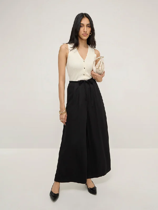 LOV Black Wide-Leg High-Rise Trousers Trousers Yoga Stretchy