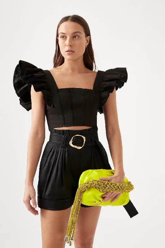 Vanades Frill Crop Top Iron Safe Non-Iron Wrinkle Free