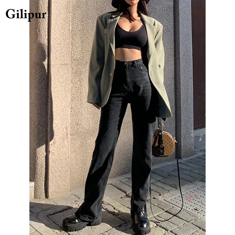 Women's Pants Wide Leg Jeans Women High Waist Baggy Jeans Loose Split Pants Casual Blue Black Washed Mom Denim Trousers Trousers versatile all-occasion Women's Pants Wide Leg Jeans Women High Waist Baggy Jeans Loose Split Pants Casual Blue Black Washed Mom Denim Trousers Trousers versatile all-occasion