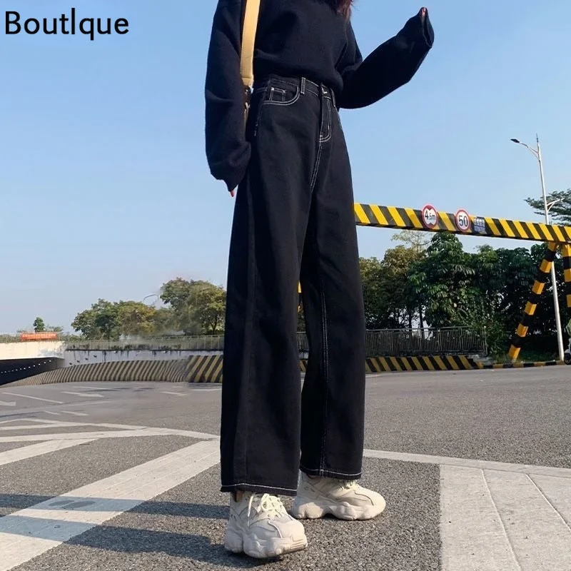 Jeans Women All-match Korean Style Mopping Trousers Denim Vintage Black Solid High Waist Autumn Baggy Chic Street Casual Trousers Hiking Durable Jeans Women All-match Korean Style Mopping Trousers Denim Vintage Black Solid High Waist Autumn Baggy Chic Street Casual Trousers Hiking Durable