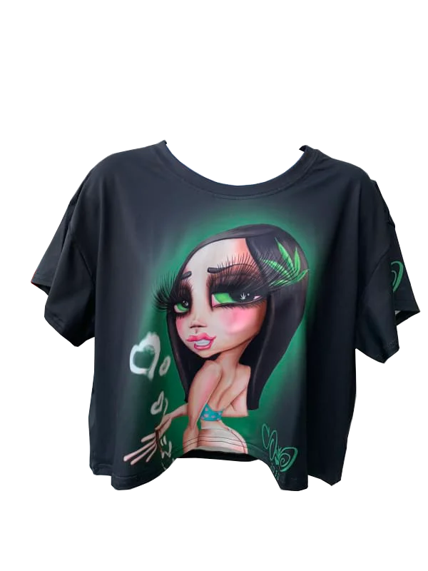 Lil Stony Black Crop Top Thin Crop Top Open Front Quick Dry