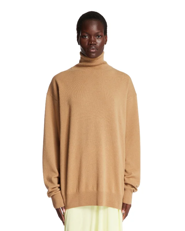 Pullover A Collo Alto Beige Keyhole Neck Pullover