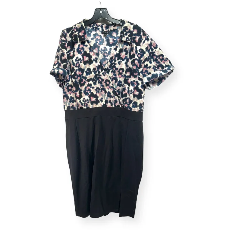 Black & Pink Dress Casual Midi Torrid, Size 1X Stylish Pleated Skirt Midi Dress