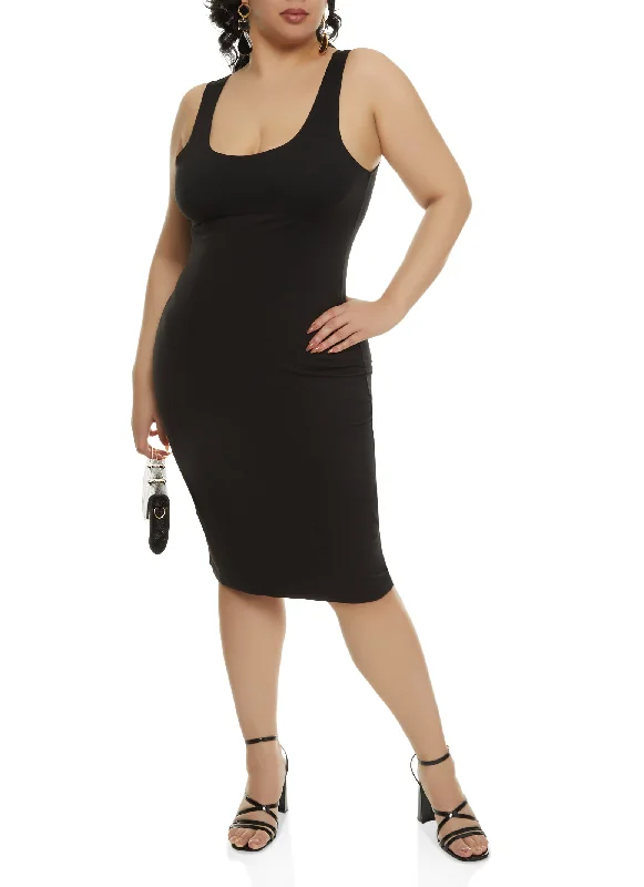 Plus Size Basic Midi Tank Dress Trendy Shift Midi Dress