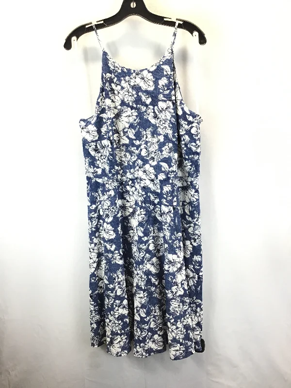 Blue & White Dress Casual Midi Fortune & Ivy, Size 1x Trendy Shift Midi Dress