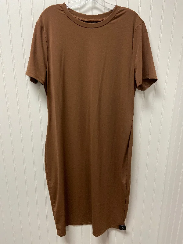 Brown Dress Casual Midi Shein, Size 4x Chic Lace Detail Midi Dress