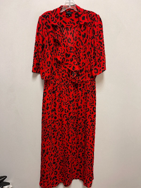 Dress Casual Midi By Ann Taylor In Black & Red, Size: 2x Comfortable Lace-Up Midi Dress