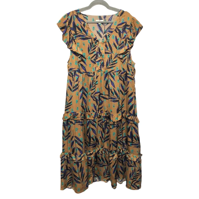 Dress Casual Midi By Entro In Brown, Size: 2x Trendy Midi Dress with Belt