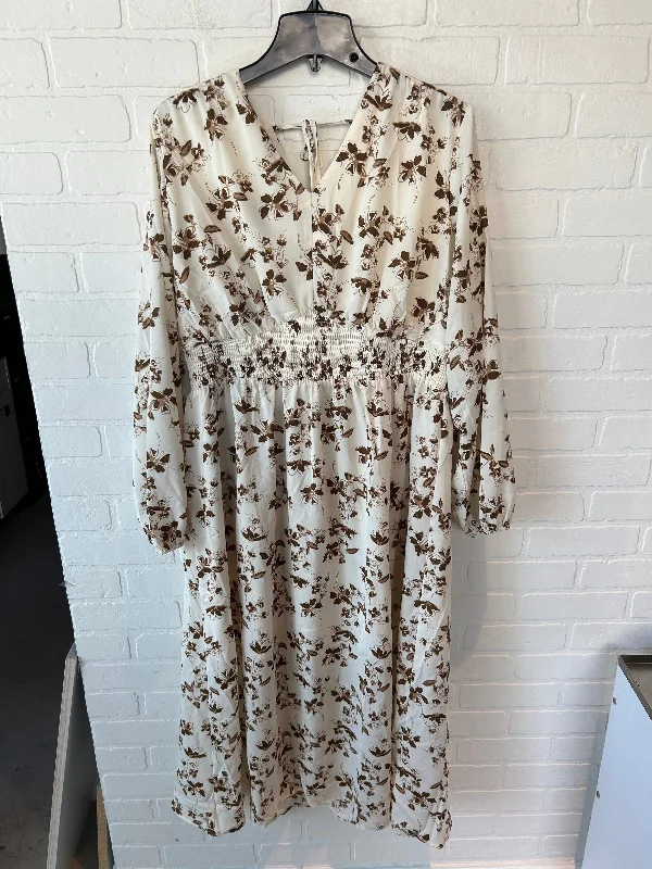 Dress Casual Midi By Grace Karin In Brown & Cream, Size: Xl Chic Bohemian Midi Dress Dress Casual Midi By Grace Karin In Brown & Cream, Size: Xl Chic Bohemian Midi Dress