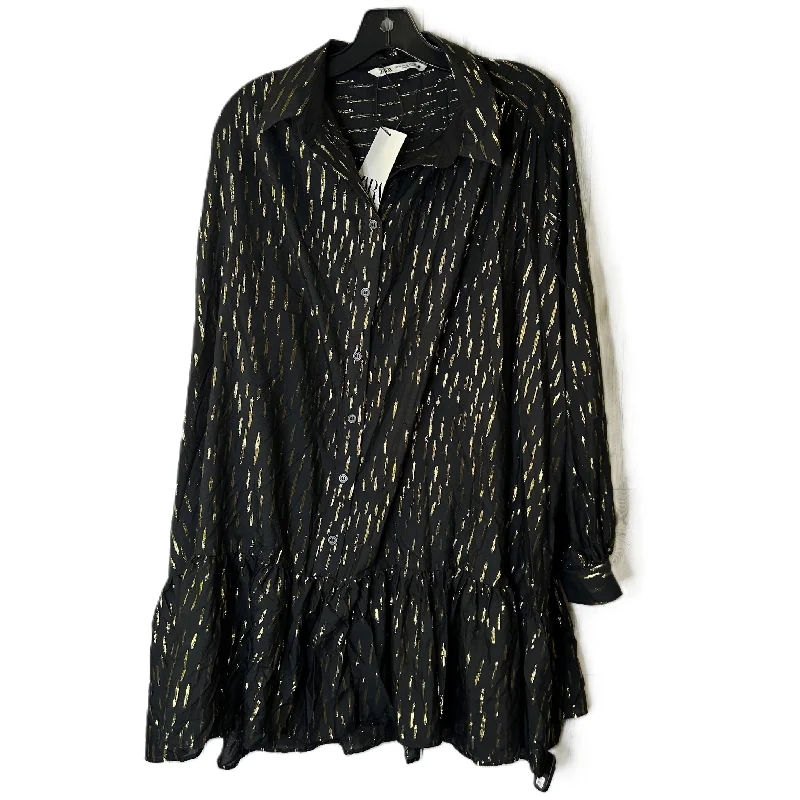 Dress Casual Midi By Zara In Black, Size: Xl Trendy Ruffled Sleeve Midi Dress