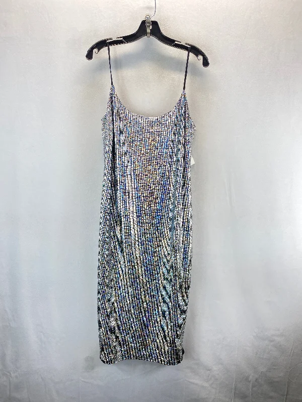 Dress Party Midi By Fashion Nova In Silver, Size: 2x Trendy Long Sleeve Midi Dress
