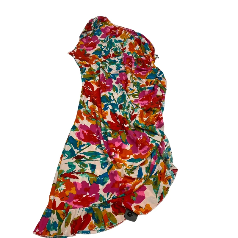 Multi-colored Dress Casual Midi Shein, Size 2x Elegant Floral Appliqué Midi Dress