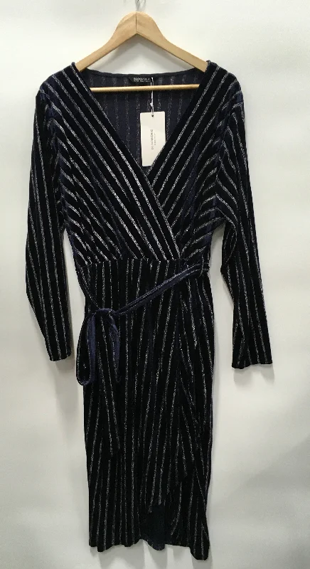 Navy Dress Party  Midi Bloomchic, Size 1x Elegant Faux Wrap Midi Dress
