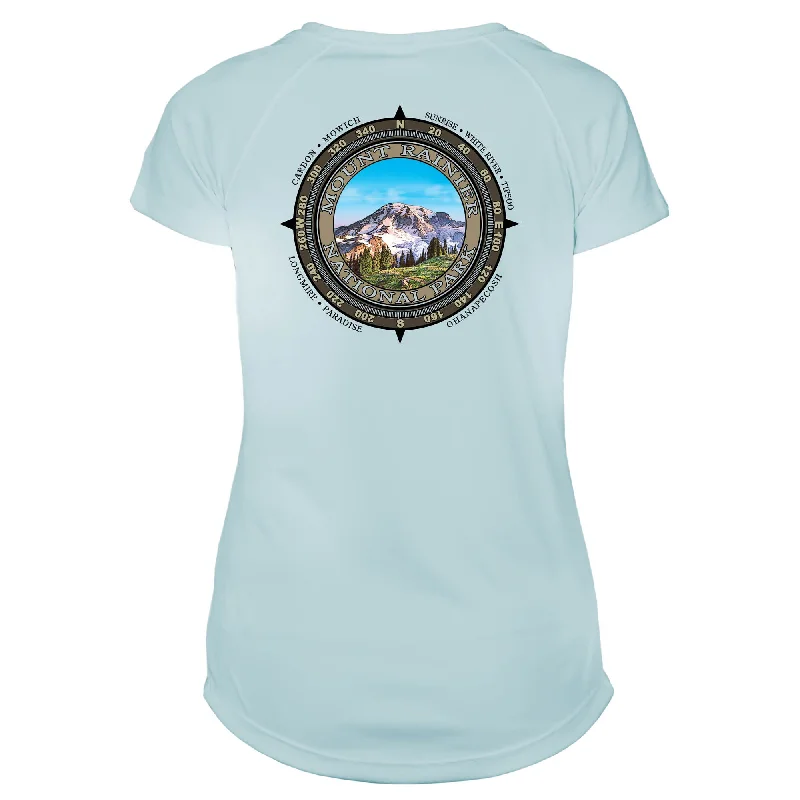 Retro Compass Mount Rainier Microfiber Short Sleeve Women's T-Shirt-- Beaded Sequined Faux Fur Retro Compass Mount Rainier Microfiber Short Sleeve Women's T-Shirt-- Beaded Sequined Faux Fur