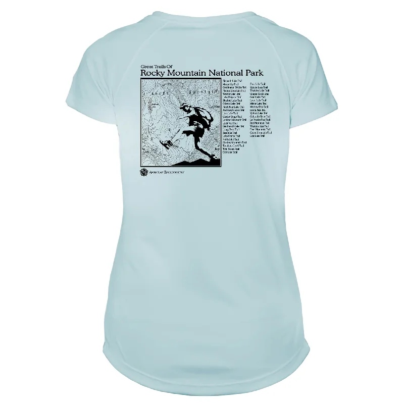 Rocky Mountain National Park Great Trails Microfiber Women's T-Shirt-- Denim Fabric Leather Fabric Suede Fabric Rocky Mountain National Park Great Trails Microfiber Women's T-Shirt-- Denim Fabric Leather Fabric Suede Fabric
