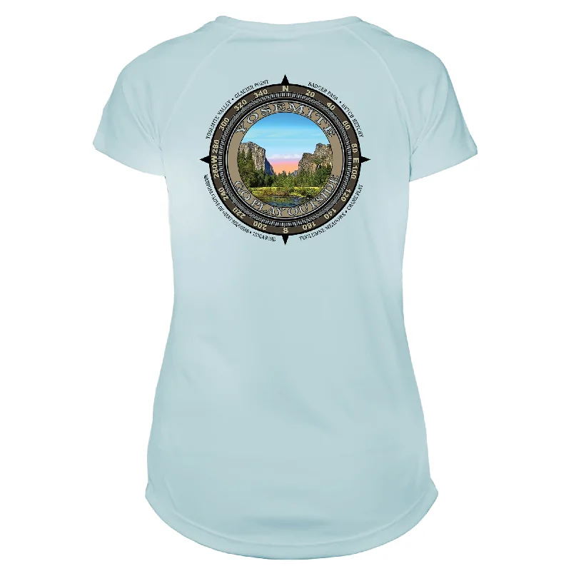 Retro Compass Yosemite National Park Microfiber Short Sleeve Women's T-Shirt-- Collared Crew Neck Turtle Neck Retro Compass Yosemite National Park Microfiber Short Sleeve Women's T-Shirt-- Collared Crew Neck Turtle Neck