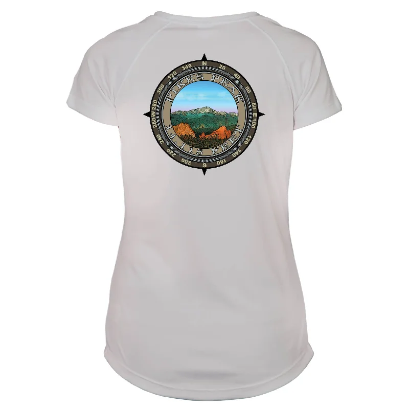 Retro Compass Pikes Peak Microfiber Short Sleeve Women's T-Shirt-- Terry Blend Velvet Blend Canvas Blend Retro Compass Pikes Peak Microfiber Short Sleeve Women's T-Shirt-- Terry Blend Velvet Blend Canvas Blend