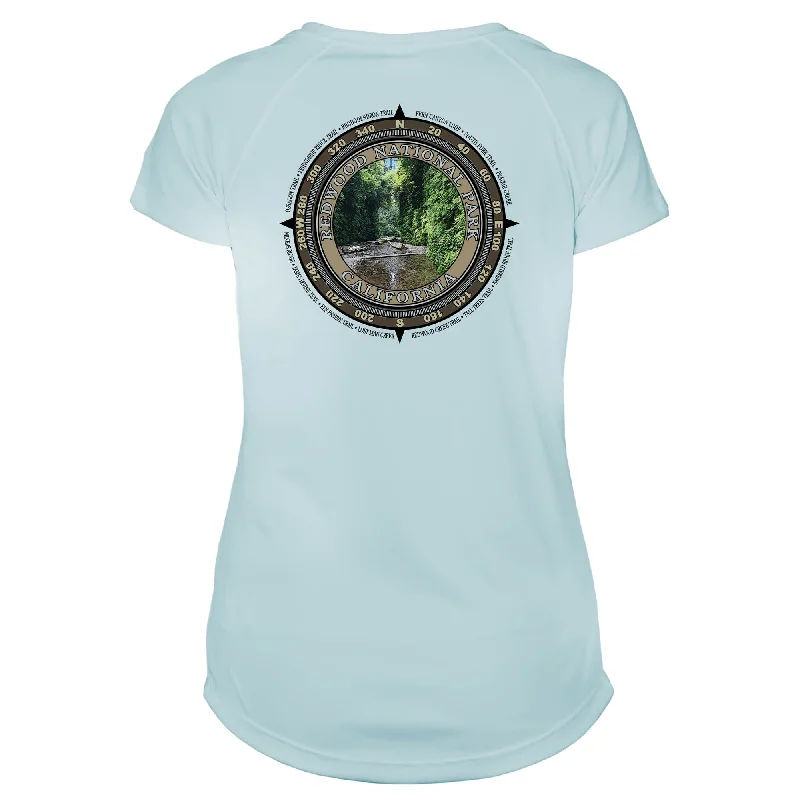 Retro Compass Redwood National Park Microfiber Short Sleeve Women's T-Shirt-- Mesh Blend Leather Blend Suede Blend Retro Compass Redwood National Park Microfiber Short Sleeve Women's T-Shirt-- Mesh Blend Leather Blend Suede Blend