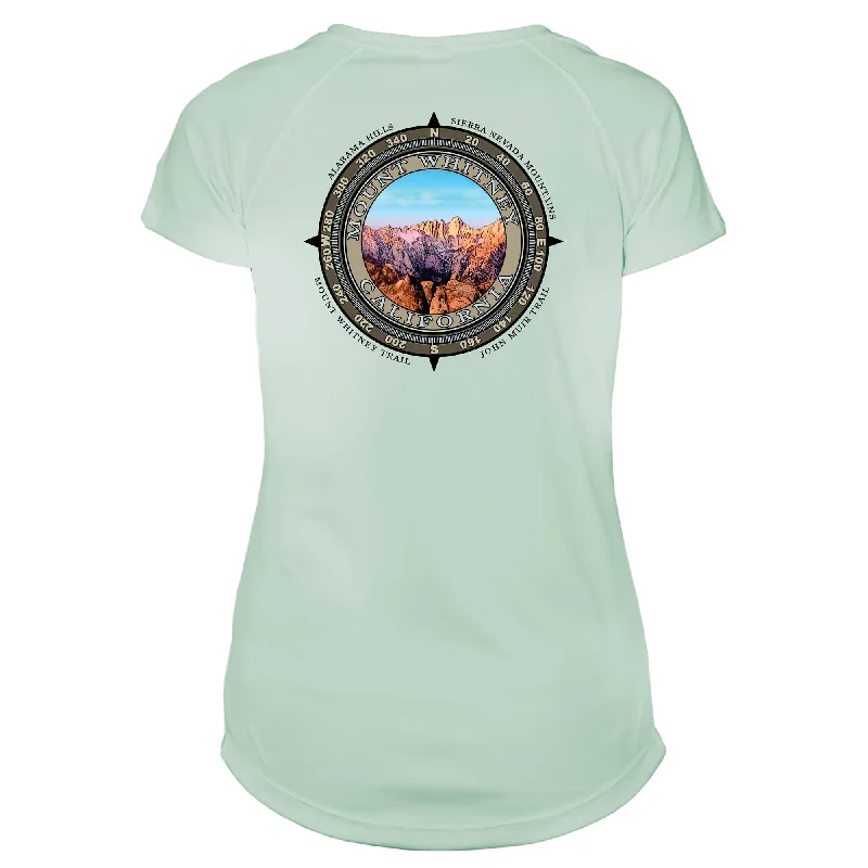 Retro Compass Mount Whitney Microfiber Short Sleeve Women's T-Shirt-- Silk Blend Satin Velvet Retro Compass Mount Whitney Microfiber Short Sleeve Women's T-Shirt-- Silk Blend Satin Velvet