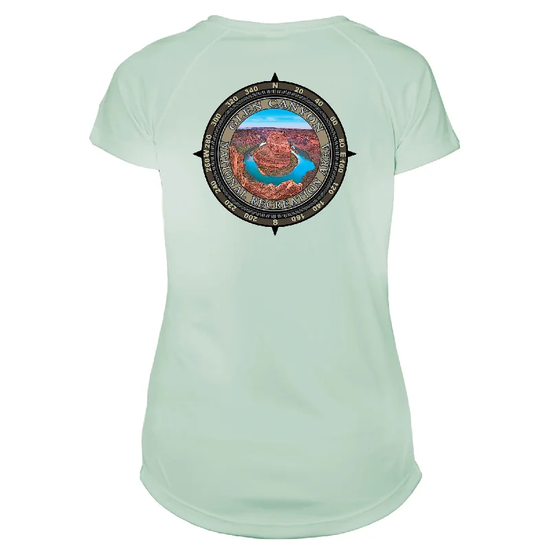 Retro Compass Glen Canyon National Recreation Area Microfiber Short Sleeve Women's T-Shirt-- Zippered Buttoned Snapped Retro Compass Glen Canyon National Recreation Area Microfiber Short Sleeve Women's T-Shirt-- Zippered Buttoned Snapped