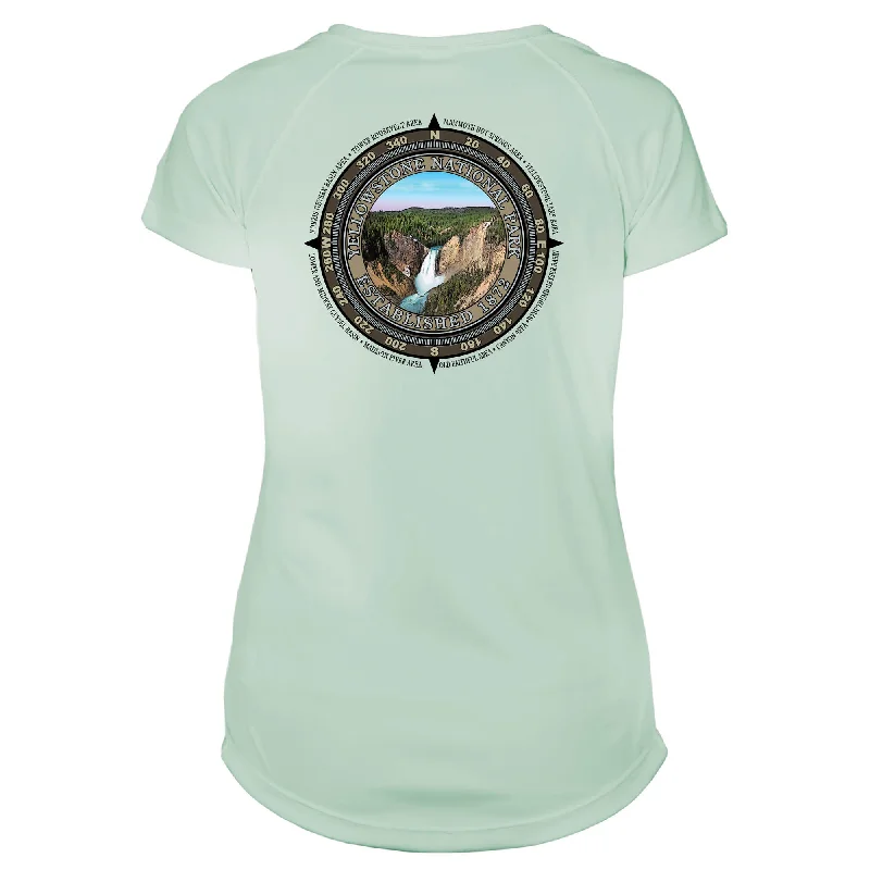 Retro Compass Yellowstone National Park Microfiber Short Sleeve Women's T-Shirt-- Print Jacquard Patchwork Retro Compass Yellowstone National Park Microfiber Short Sleeve Women's T-Shirt-- Print Jacquard Patchwork