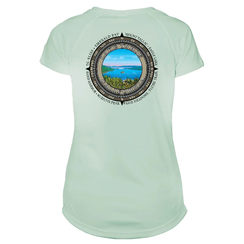 Retro Compass Lake Tahoe Microfiber Short Sleeve Women's T-Shirt-- Iron Safe Non-Iron Wrinkle Free Retro Compass Lake Tahoe Microfiber Short Sleeve Women's T-Shirt-- Iron Safe Non-Iron Wrinkle Free