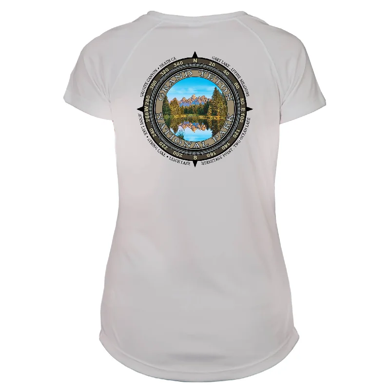 Retro Compass Grand Teton National Park Microfiber Short Sleeve Women's T-Shirt-- Fleece Nylon Spandex Retro Compass Grand Teton National Park Microfiber Short Sleeve Women's T-Shirt-- Fleece Nylon Spandex
