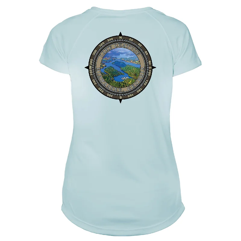 Retro Compass Lake Chatuge Microfiber Short Sleeve Women's T-Shirt-- Handmade Hand-knitted Hand-woven Retro Compass Lake Chatuge Microfiber Short Sleeve Women's T-Shirt-- Handmade Hand-knitted Hand-woven