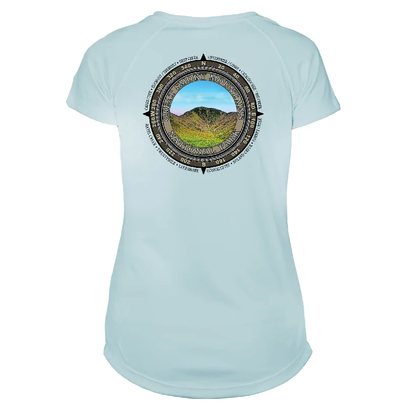 Retro Compass Great Smoky Mountains Microfiber Short Sleeve Women's T-Shirt-- Rayon Velvet Corduroy Retro Compass Great Smoky Mountains Microfiber Short Sleeve Women's T-Shirt-- Rayon Velvet Corduroy