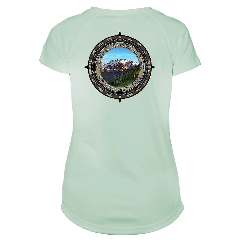 Retro Compass Olympic National Park Microfiber Short Sleeve Women's T-Shirt-- Chenille Blend Fleece Blend Nylon Blend Retro Compass Olympic National Park Microfiber Short Sleeve Women's T-Shirt-- Chenille Blend Fleece Blend Nylon Blend