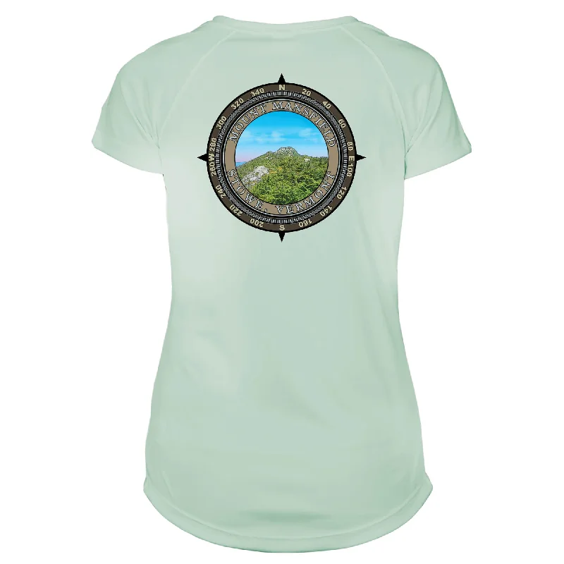 Retro Compass Mount Mansfield Microfiber Short Sleeve Women's T-Shirt-- Graphic Embroidered Appliqued Retro Compass Mount Mansfield Microfiber Short Sleeve Women's T-Shirt-- Graphic Embroidered Appliqued